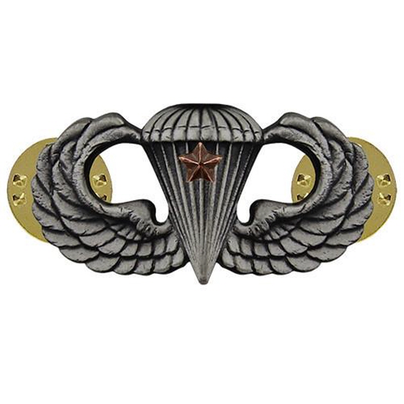 [Vanguard] Army Badge: Combat Parachute First Award - silver oxidized / 미육군 낙하산(공수) 무광 배지