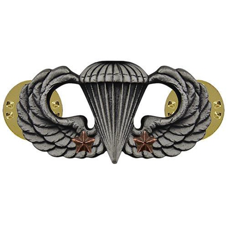 [Vanguard] Army Badge: Combat Parachute Second Award - silver oxidized / 미육군 낙하산(공수) 무광 배지