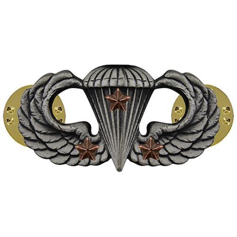 [Vanguard] Army Badge: Combat Parachute Third Award - silver oxidized / 미육군 낙하산(공수) 무광 배지