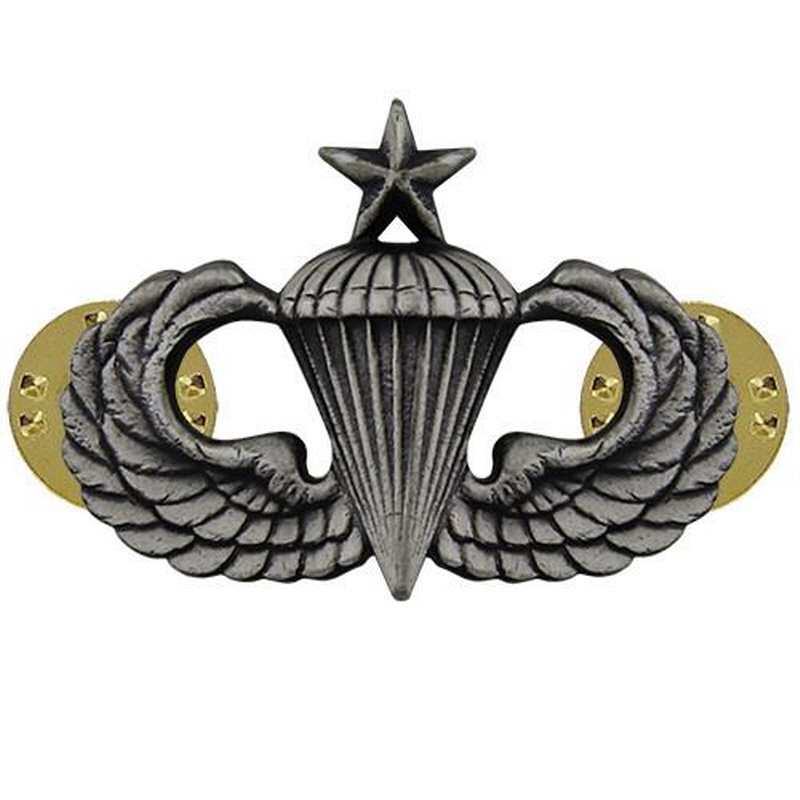 [Vanguard] Army Badge: Senior Parachute - silver oxidized / 미육군 낙하산(공수) 무광 배지