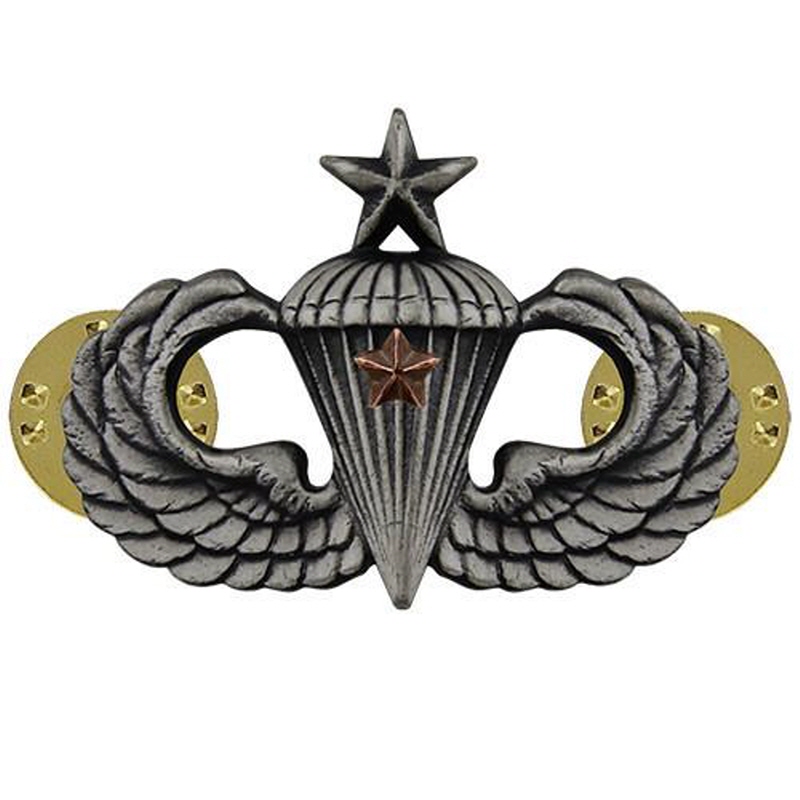 [Vanguard] Army Badge: Senior Combat Parachute First Award - silver oxidized / 미육군 낙하산(공수) 무광 배지