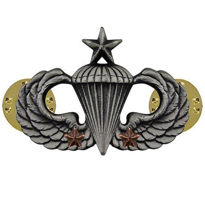 [Vanguard] Army Badge: Senior Combat Parachute Second Award - silver oxidized / 미육군 낙하산(공수) 무광 배지