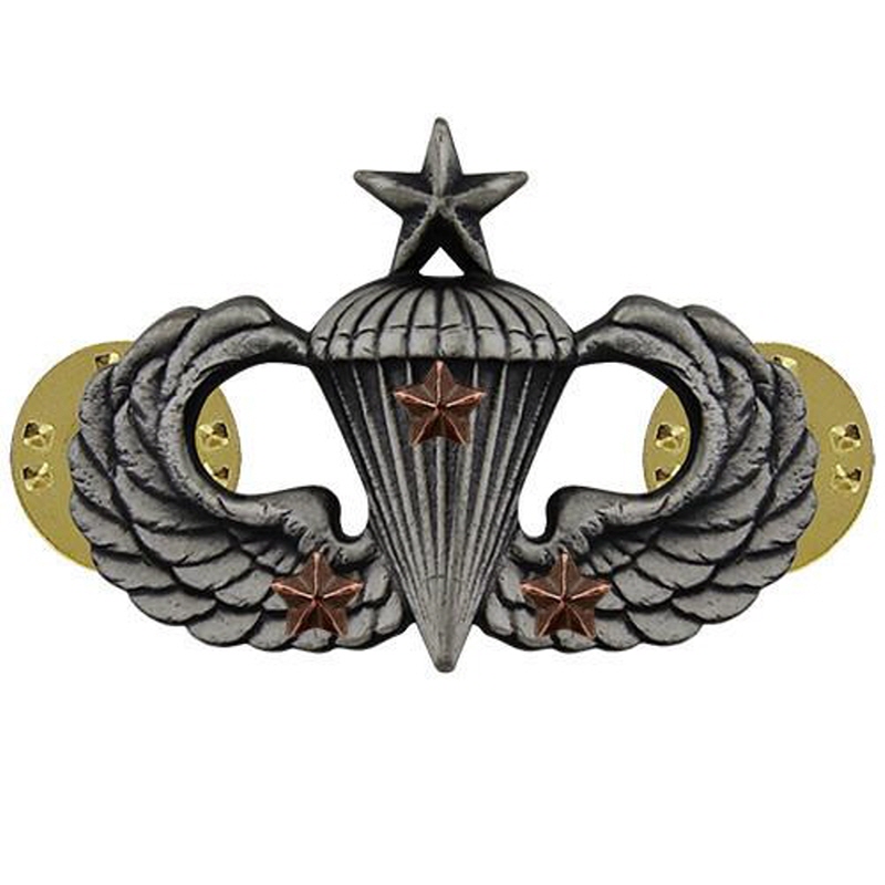 [Vanguard] Army Badge: Senior Combat Parachute Third Award - silver oxidized / 미육군 낙하산(공수) 무광 배지