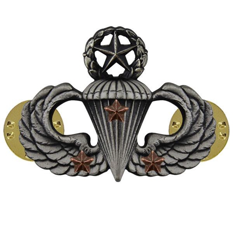 [Vanguard] Army Badge: Master Combat Parachute Third Award - silver oxidized / 미육군 낙하산(공수) 무광 배지