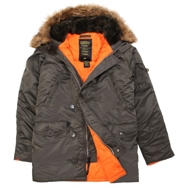 [Alpha Industries] Slim Fit N-3B Parka / [알파인더스트리] 슬림핏 N-3B 파카 (Replica Grey/Orange - XS)(국내배송)