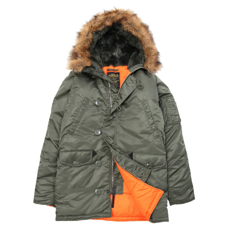 [Alpha Industries] Slim Fit N-3B Parka / [알파인더스트리] 슬림핏 N-3B 파카 (Sage/Orange - XS)(국내배송)