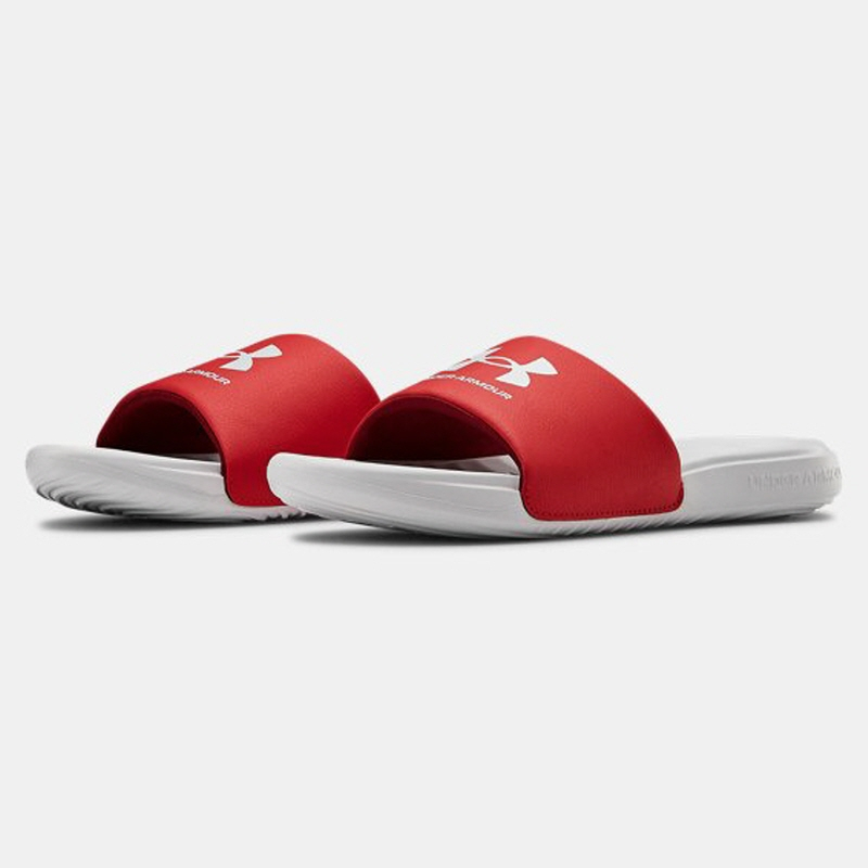 [Under Armour] UA Ansa Fixed Slides / 3023761-104 / [언더아머] 앤사 픽스드 슬라이드 | 슬리퍼 (Halo Gray/Red)