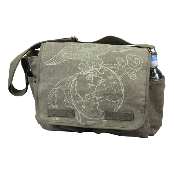 [Rothco] Vintage Canvas Messenger Bag - Olive Drab With Subdued USMC Globe (불량 : 변색)