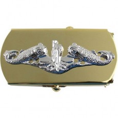 [Vanguard] Navy Belt Buckle: Submarine for Chief Petty Officer - silver on gold