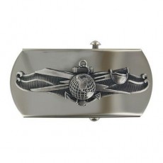 [Vanguard] Navy Belt Buckle: Enlisted Information Dominance - silver oxidized emblem