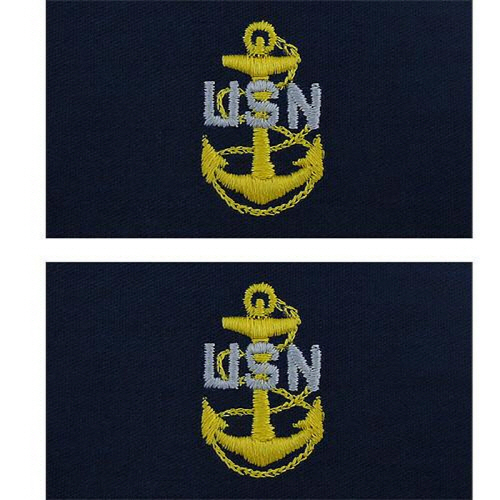 [Vanguard] Navy Embroidered Collar Device: E7 CPO - embroidered on coverall