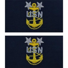 [Vanguard] Navy Embroidered Collar Device: E9 CPO: Master - embroidered on coverall
