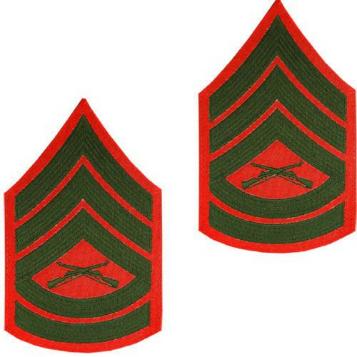 [Vanguard] Marine Corps Chevron: Gunnery Sergeant - green embroidered on red, male