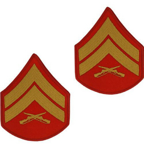 [Vanguard] Marine Corps Chevron: Corporal - gold embroidered on red, male