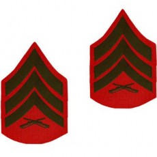 [Vanguard] Marine Corps Chevron: Sergeant - green embroidered on red, male