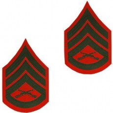 [Vanguard] Marine Corps Chevron: Staff Sergeant - green embroidered on red, male