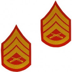 [Vanguard] Marine Corps Chevron: Staff Sergeant - gold embroidered on red, male