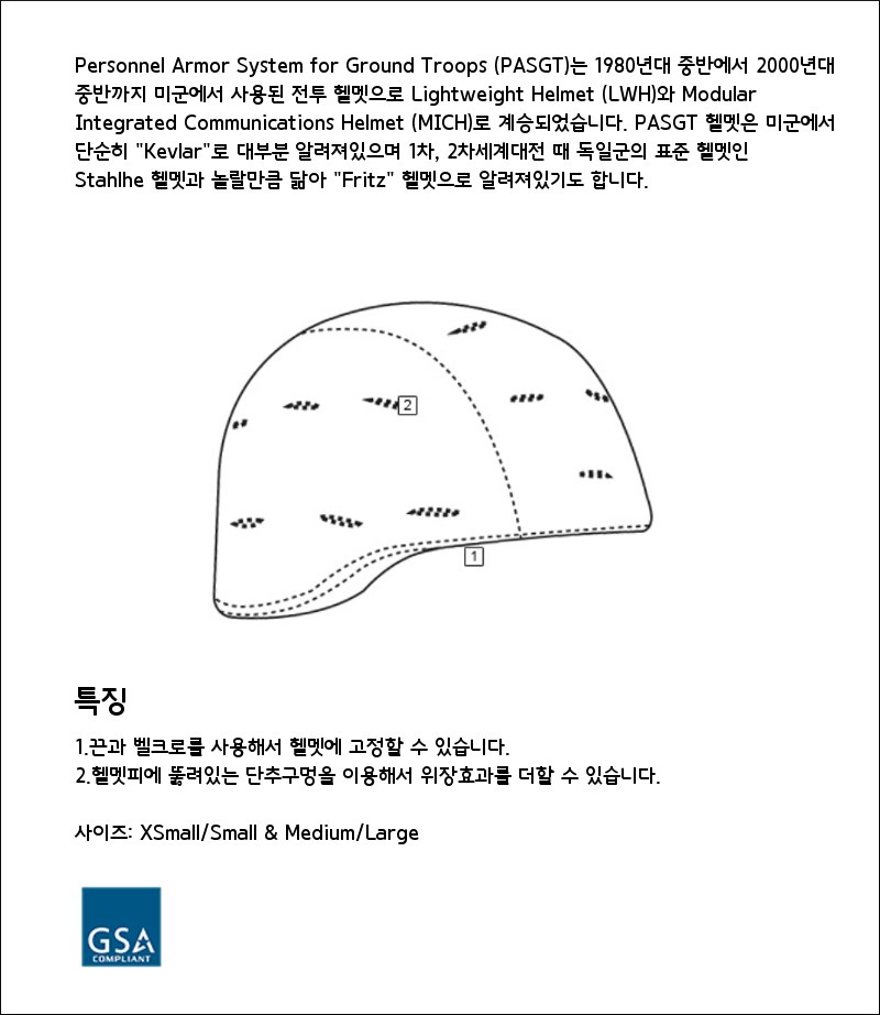 PASGT 헬멧 커버 구조와 특징, 사이즈를 정리한 안내 이미지