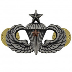 [Vanguard] Army Badge: Senior Combat Parachute First Award - silver oxidized / 미육군 낙하산(공수) 무광 배지