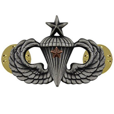 [Vanguard] Army Badge: Senior Combat Parachute First Award - silver oxidized / 미육군 낙하산(공수) 무광 배지