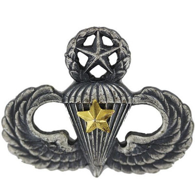 [Vanguard] Army Badge: Master Combat Parachute Fifth Award - silver oxidized / 미육군 낙하산(공수) 무광 배지