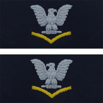 [Vanguard] Navy Embroidered Collar Device: E4 Third Class - silver gold on coverall